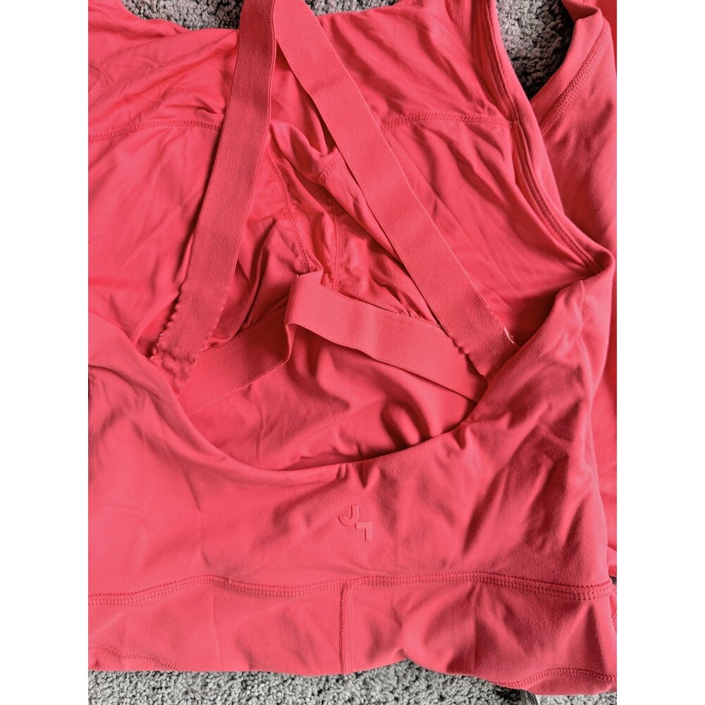 Women's Coral Red Active Jumpsuit Open Crisscross Back Flare Legs Side Slits - Picture 3 of 5
